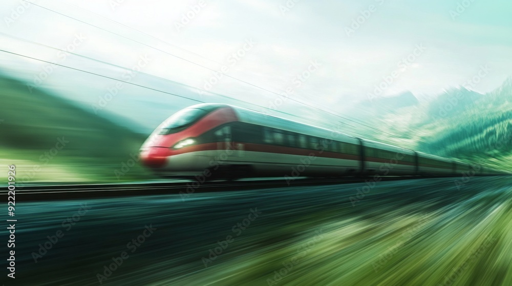 Fototapete A high-speed train racing through a scenic landscape, with motion blur emphasizing the speed and efficiency of modern rail transport.