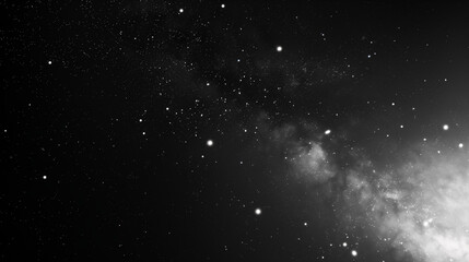 Fototapeta premium Cosmic Dust and Starlight: A mesmerizing black and white image of a star-filled sky with faint clouds of cosmic dust, evoking a sense of vastness and mystery. 