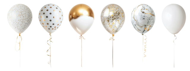 White and gold balloon  png cut out element set