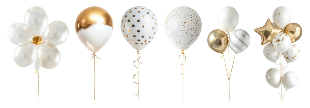 White and gold balloon  png cut out element set