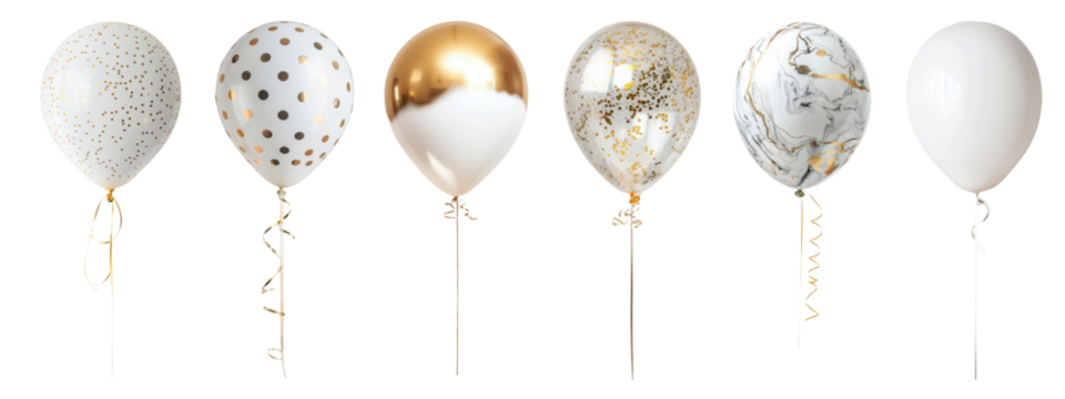 White and gold balloon png cut out element set - Powered by Adobe