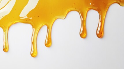 Viscous Golden Liquid Dripping on White Background