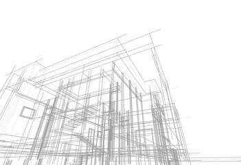 Modern house sketch vector 3d rendering