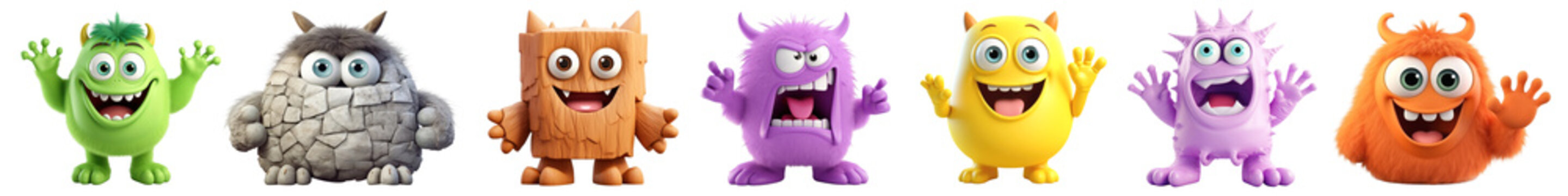 3D cute monster png cut out element set