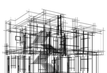 Modern house sketch vector 3d rendering