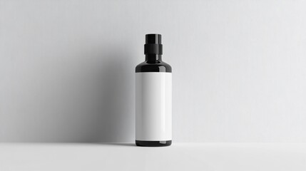 Generic Black Spray Bottle with Blank Label on Grey Background