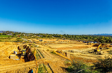 Preparation of large construction site for shopping mall on the outskirts of Oudtshoorn, Western Cape, South Africa
