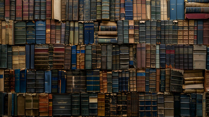 Many old books stacked in texture