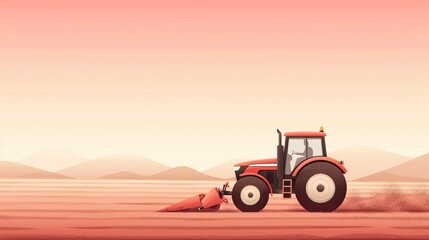 Fototapeta premium A tractor plowing a field, simplistic and clean, 2D vector, minimal detail, soft gradients