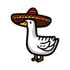 goose wearing sombrero hat cartoon illustration