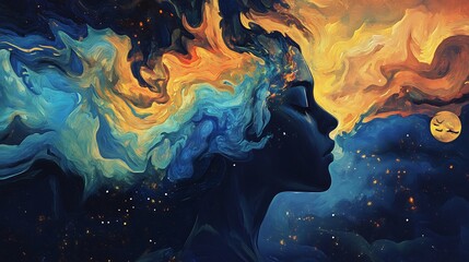 Abstract Portrait of a Woman with Firey Hair
