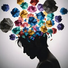 Mental health concept, an amount of rubbish trash swirling around in our heads