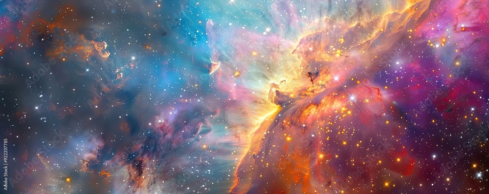 Wall mural vivid depiction of a colorful nebula in deep space, showcasing a mesmerizing array of cosmic dust, g