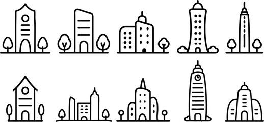 Buildings line icons vector set