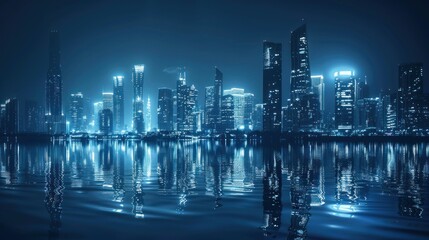 Fototapeta premium Nighttime Cityscape with Reflections