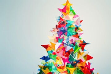 Abstract Christmas tree with sparkling lights and festive colors on a dark background.