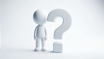 White 3D figure with question mark. Questions and solutions