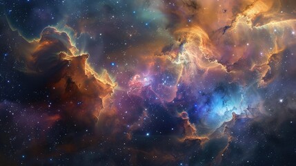 Obraz premium A stunning image of a colorful nebula in outer space, featuring vibrant gas clouds and sparkling stars, showcasing the beauty of the universe.