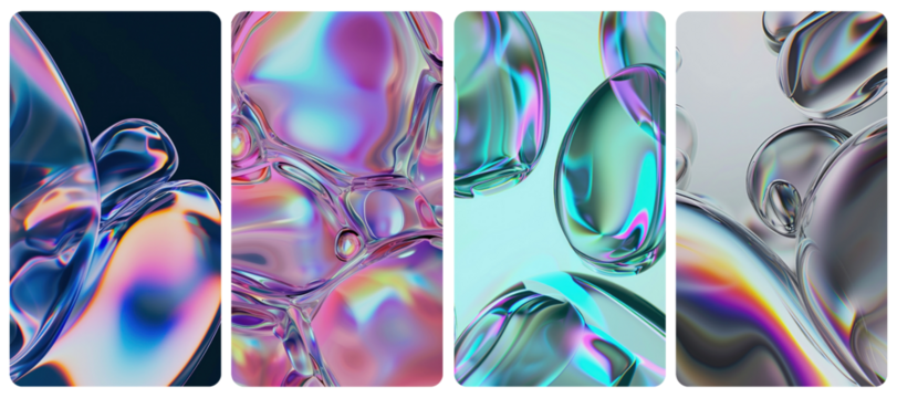 Abstract holographic liquid shapes  png mobile wallpaper element set