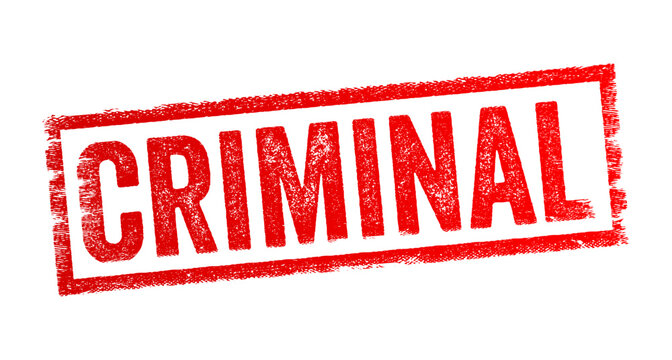 Criminal - refers to a person who has committed a crime or engaged in illegal activity, text concept stamp