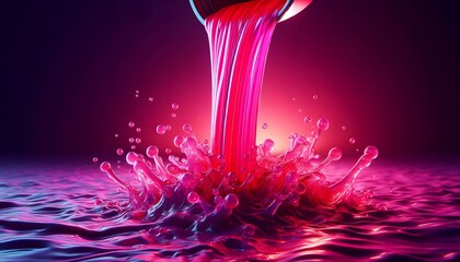 Vibrant abstract liquid splash with smooth purple and pink waves swirling like smoke and silk