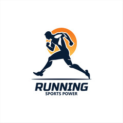 Running Man silhouette Logo with Finish ribbon, Marathon logo template, running club or sports club