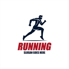 Naklejka premium Running Man silhouette Logo with Finish ribbon, Marathon logo template, running club or sports club