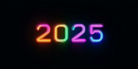 Vibrant neon colors beautifully highlight the upcoming year 2025, symbolizing future trends and joyful celebrations