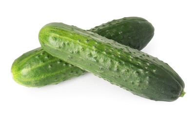 Two fresh cucumbers isolated on white, above view