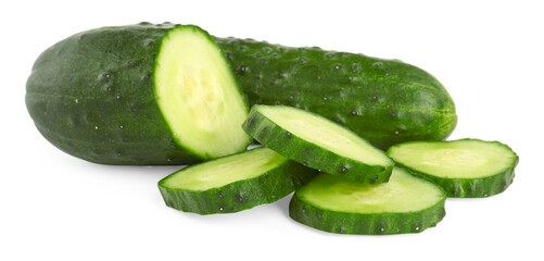 Pieces of fresh cucumber isolated on white