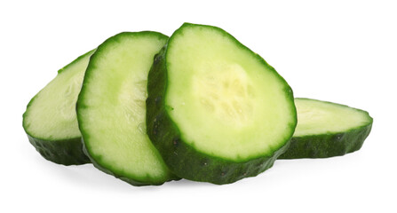Slices of fresh cucumber isolated on white