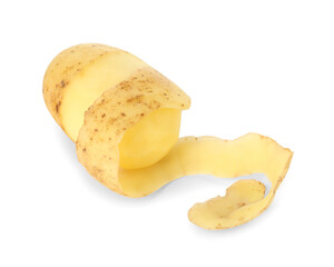 One young potato with peel isolated on white