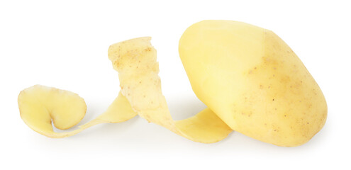 One fresh young potato with peel isolated on white, top view