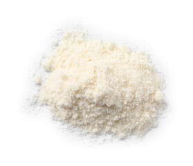 Heap of coconut flour isolated on white, top view