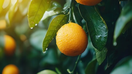 Ripe Orange Fruit On Tree Branch