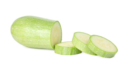 One fresh cut zucchini isolated on white