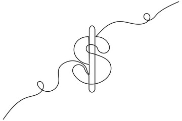 Dollar icon continuous one line drawing of dollar sign outline vector art