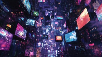 Digital Cityscape: A Futuristic Vision of Information Overload