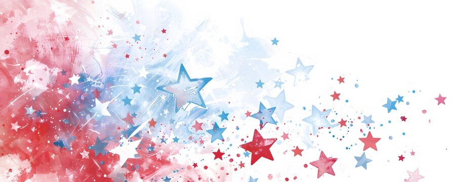 Abstract Watercolor Background with Red and Blue Stars