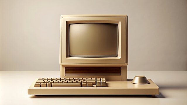 Old vintage beige computer, retro, desktop, technology, outdated, vintage, computer, keyboard, monitor, office, nostalgia