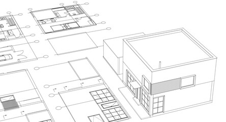 house architectural project sketch 3d illustration	
