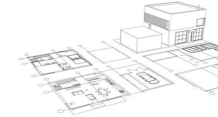 house architectural project sketch 3d illustration	
