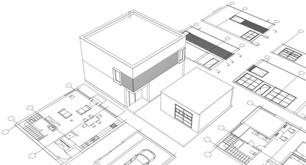 house architectural project sketch 3d illustration	
