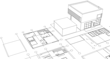 house architectural project sketch 3d illustration	
