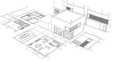 house architectural project sketch 3d illustration	

