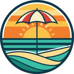 beach with umbrella T-shirt artwork minimal sunset on white background
