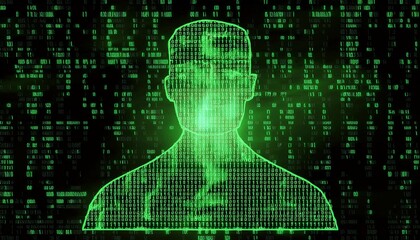 Digital binary code number on computer screen with video glitch effect. Green digital numeral hex software global network. Cyber security and hacker interrupt concept. Big Data technology. 4K motion