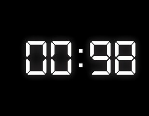 Digital countdown clock timer in one minute or 60 seconds to zero second. White text number on isolated black background. Element for overlay concept. 4K footage motion video