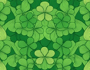 Seamless green shamrock clover leaf pattern background. Saint Patrick's day. Abstract and Modern concept. Geometric creative design stylish theme. Illustration . Paper wrap print and wallpaper