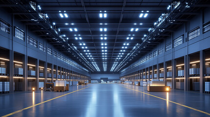 Naklejka premium High-Tech AI-Enhanced Logistics Center Optimizing Supply Chain Efficiency with Advanced Automation and Real-Time Data Analysis
